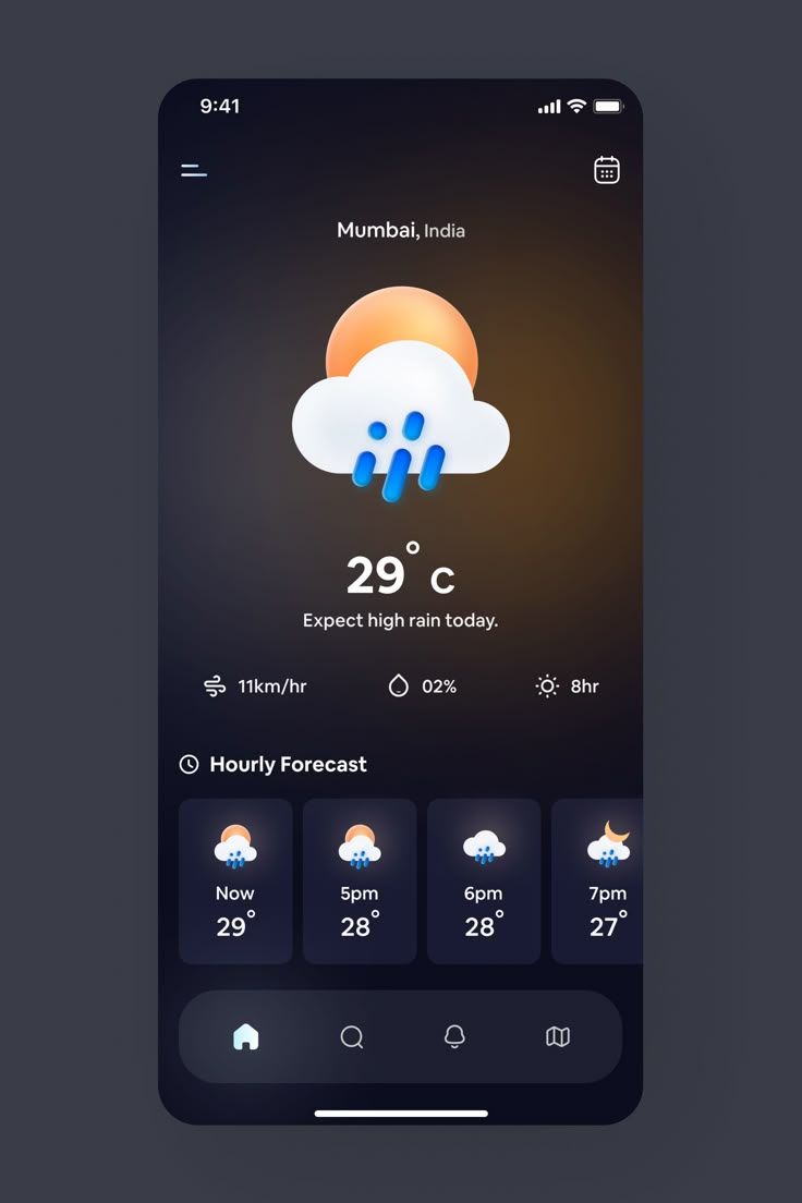 Interface do Aplicativo de Clima mostrando dados de previsão