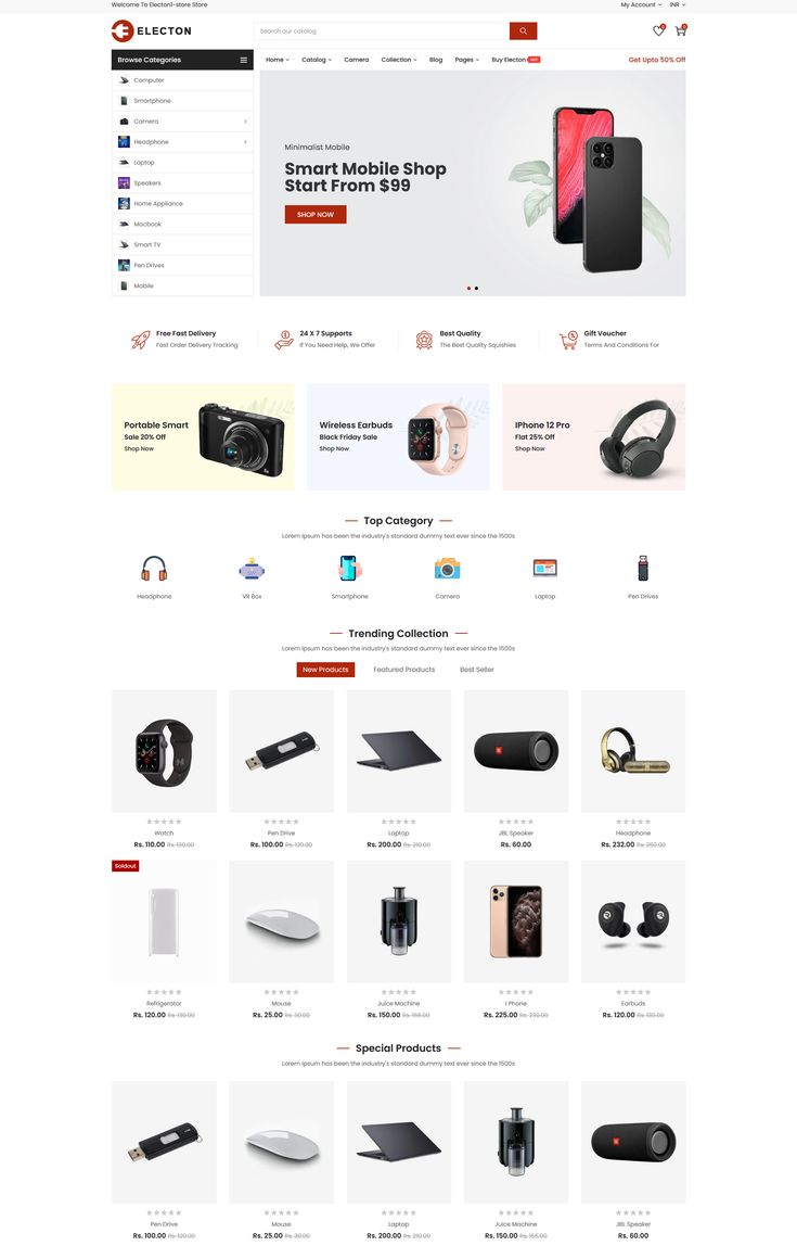 Captura de tela do site de E-commerce mostrando listagem de produtos